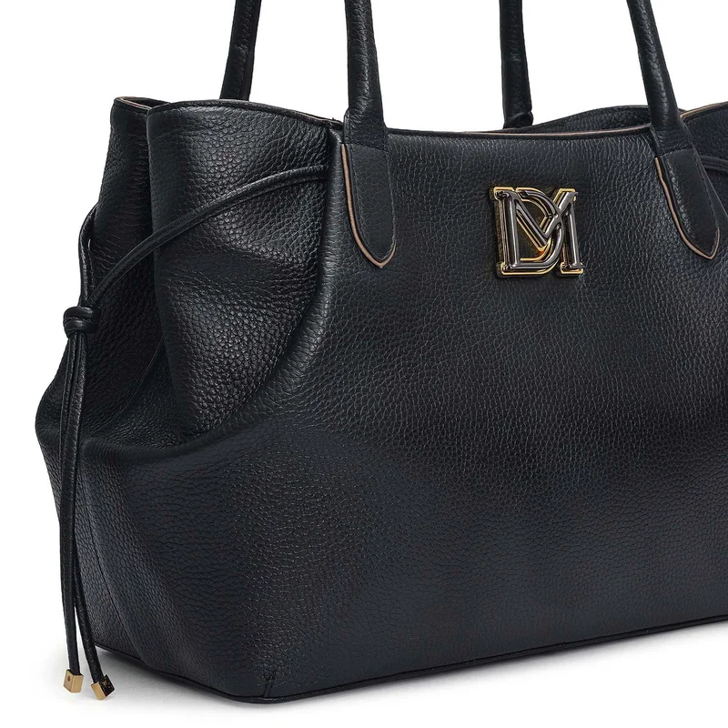 Da Milano Black Medium Wax Leather Tote - Black for Women | Best Price UAE